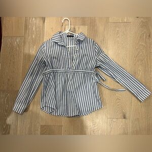 SHEIN Blue and White Striped Maternity  Top